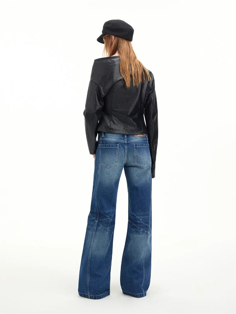 Vintage Washed Lightning Whisker Straight Jeans