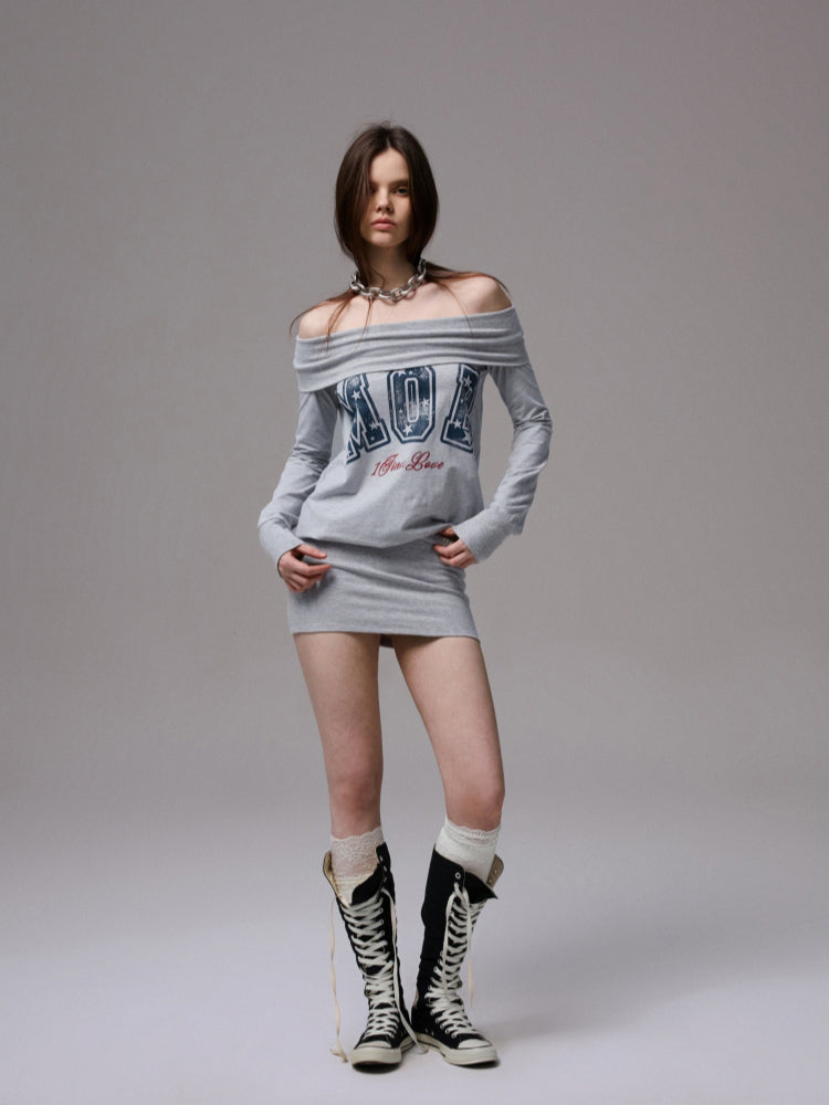 Off-Shoulder Printed Bodycon Dress