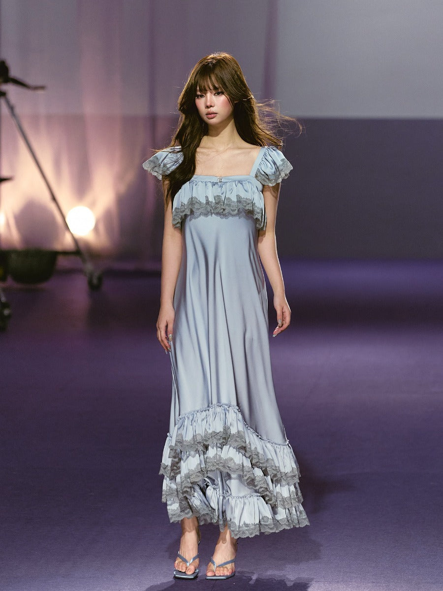 Lace Panel A-Line Maxi Dress