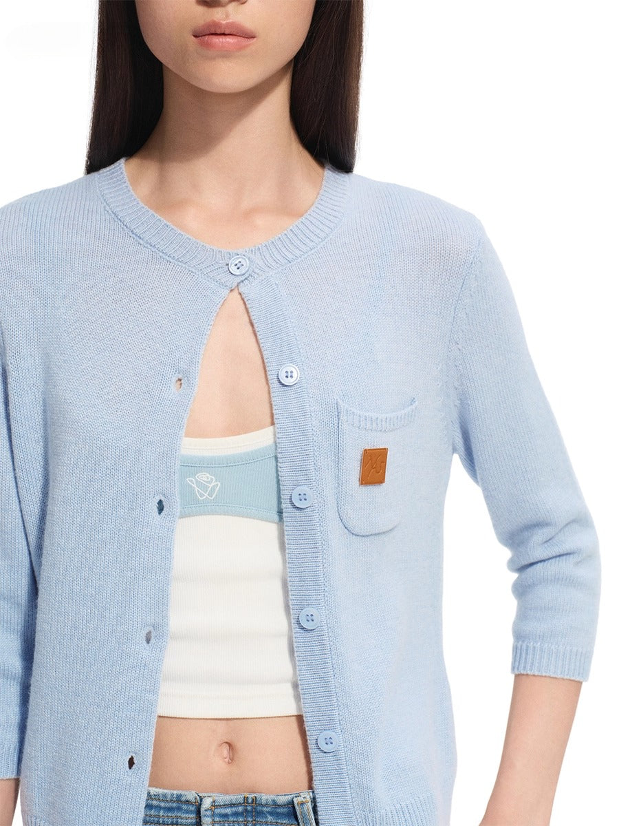 Cashmere-Feel Mid-Sleeve Cardigan