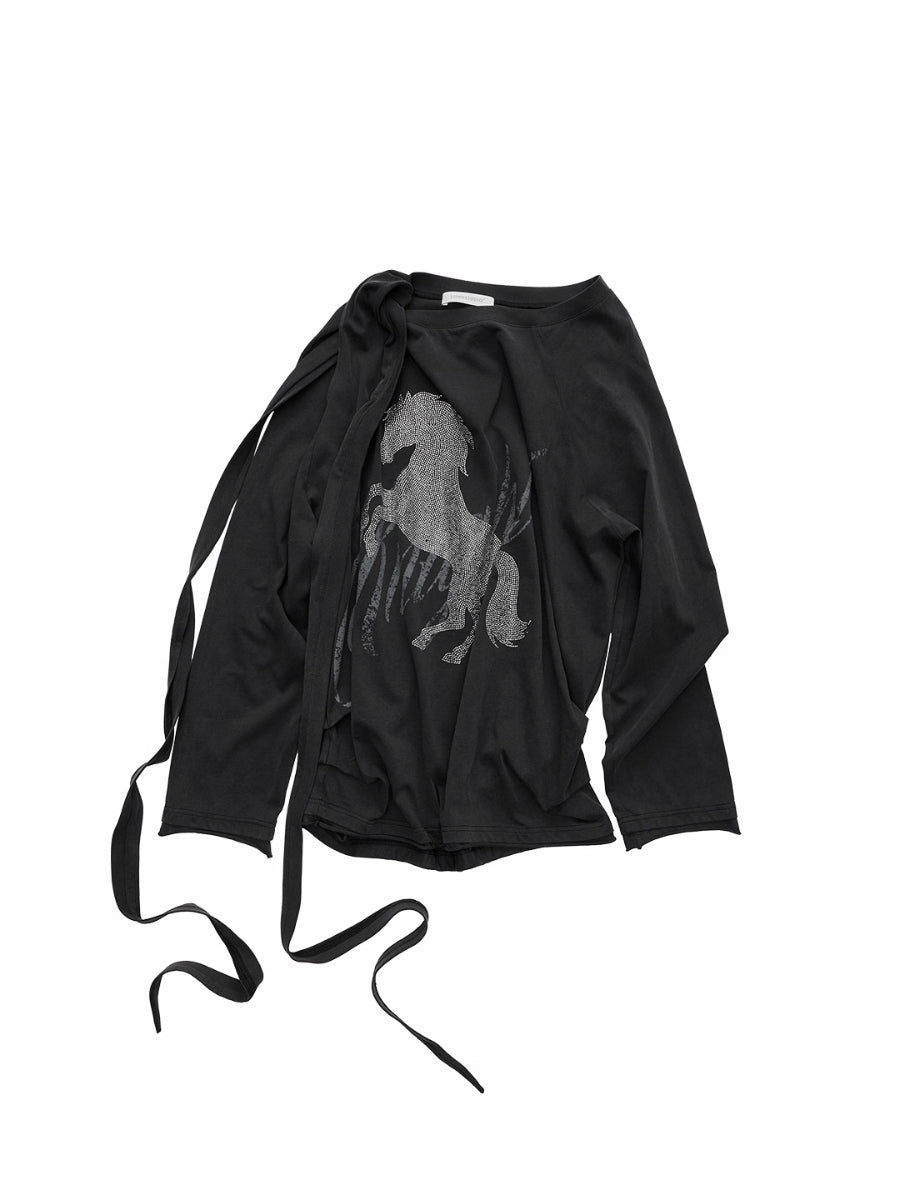 Rhinestone Graphic Off-Shoulder Tie Sweatshirt