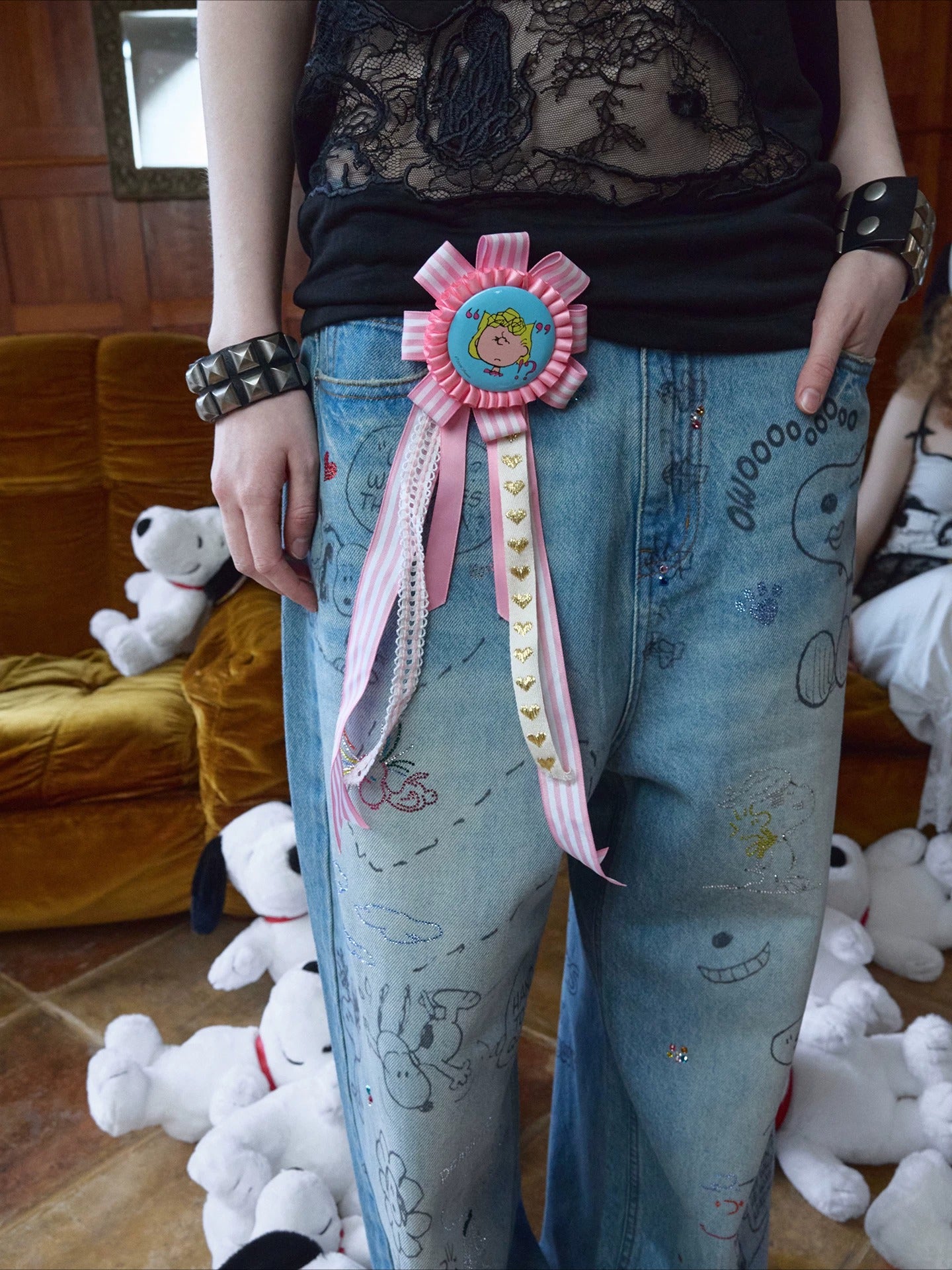 Graffiti Rhinestone Denim Pants