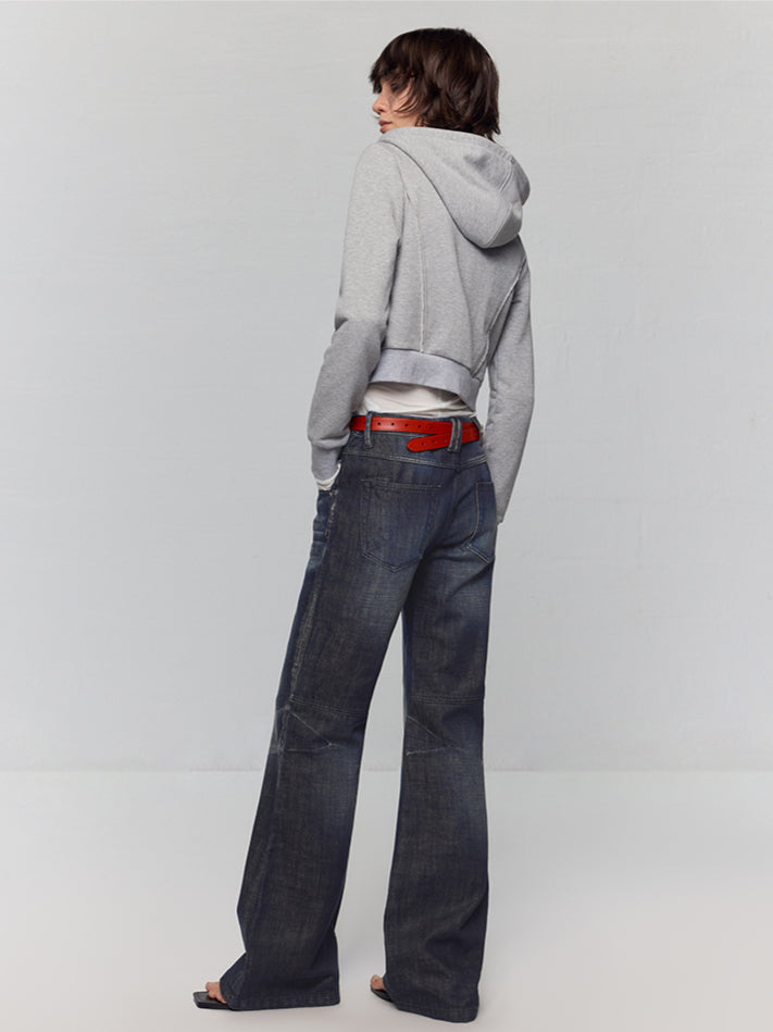 Black-Blue Low-Waist Flared & Bell-Bottom Pants Pants