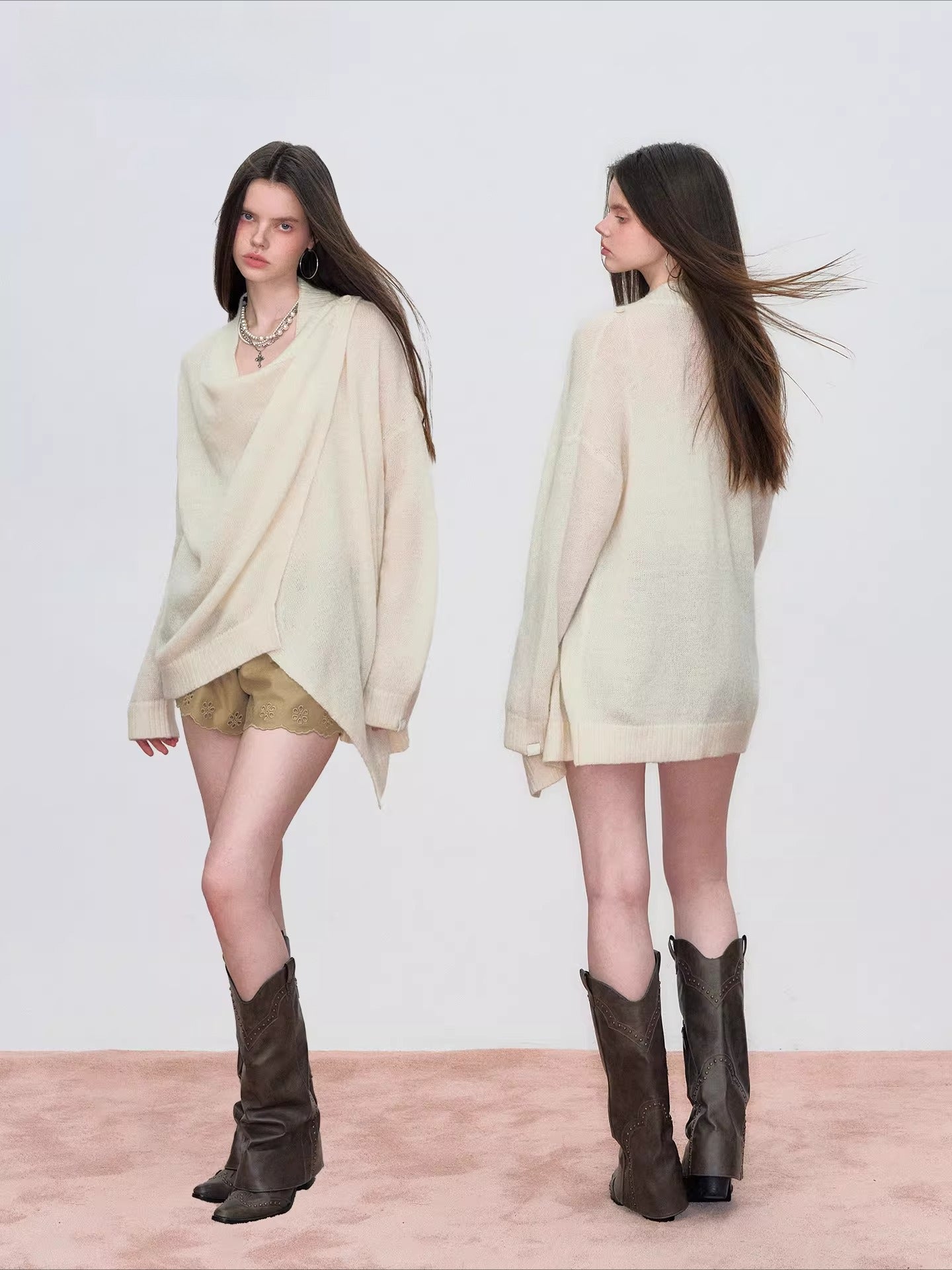 Draped Shawl Knit Sweater