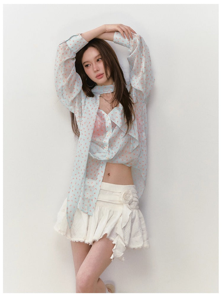 Small Floral Ribbon Flowing Sun-Protection Shirt