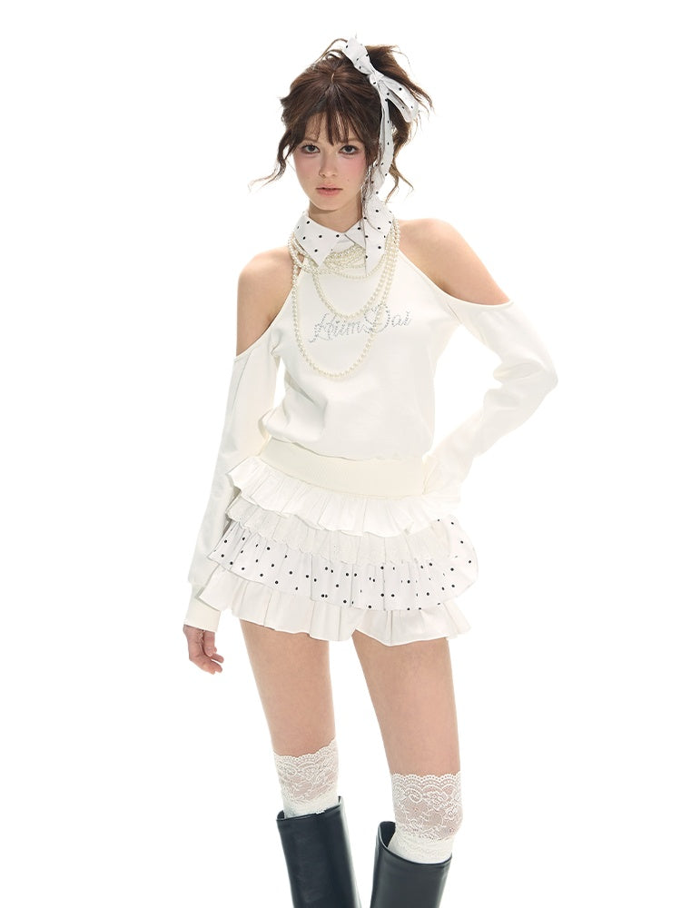 White Spliced Halter 2-in1 Hoodie