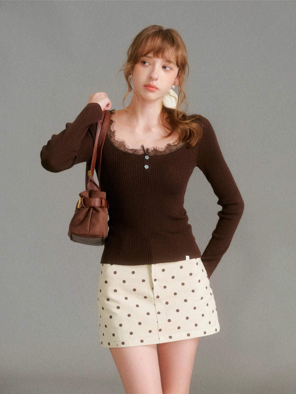 Lace Trim Knit Top