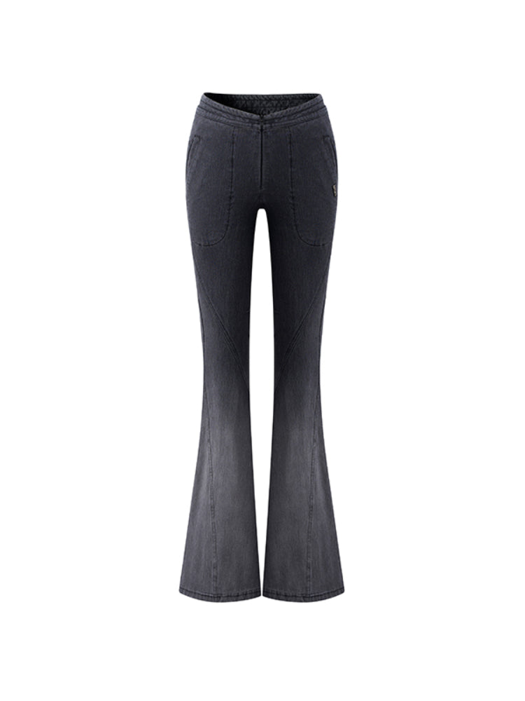 Twill Washed V-Waist Stretch Micro-flare Pants