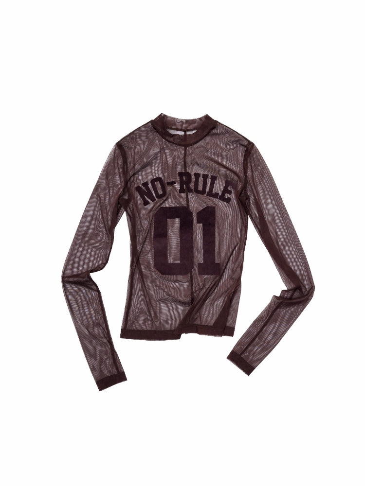 Flocked Mesh Sporty Turtleneck Top