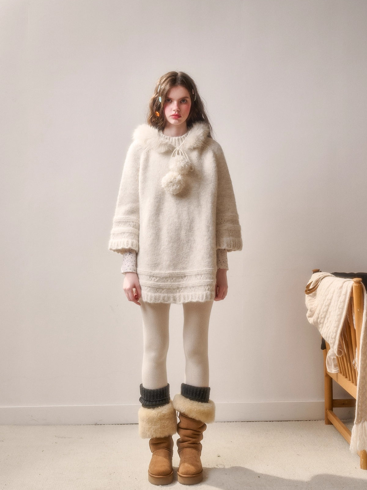 Soft Grace Wool-Blend Knitted Cape Dress