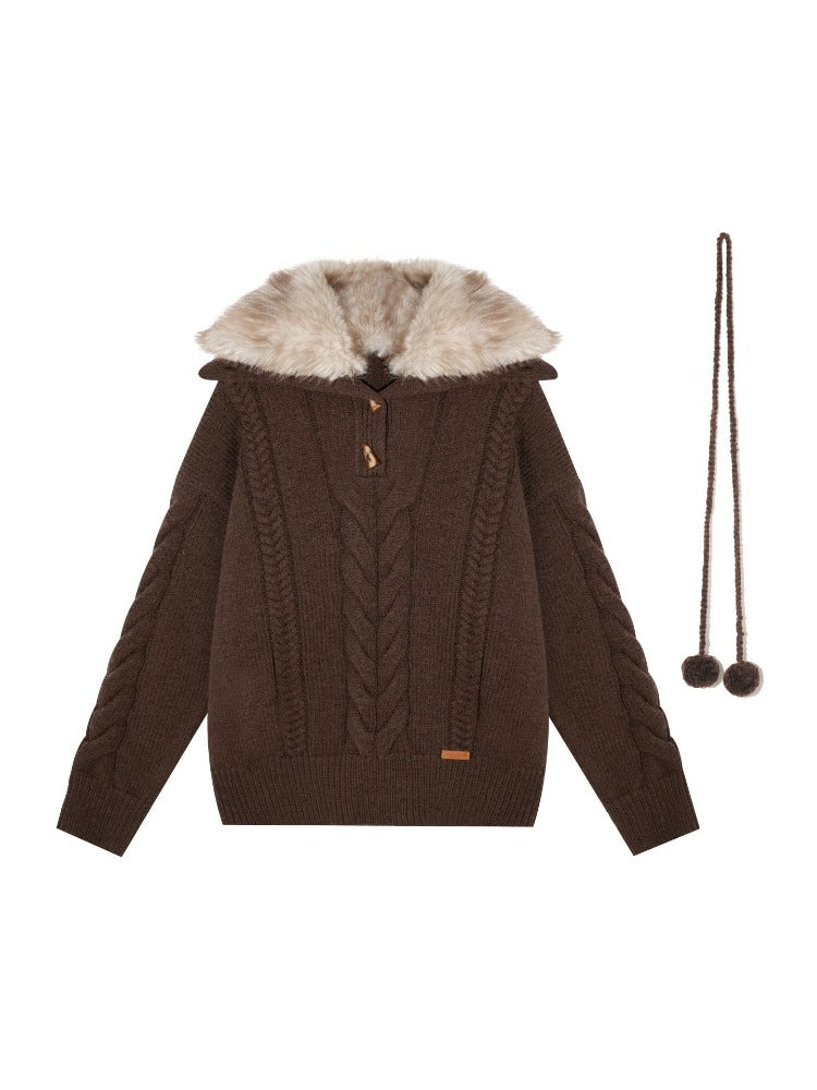 Detachable Collar Cable Knit Sweater