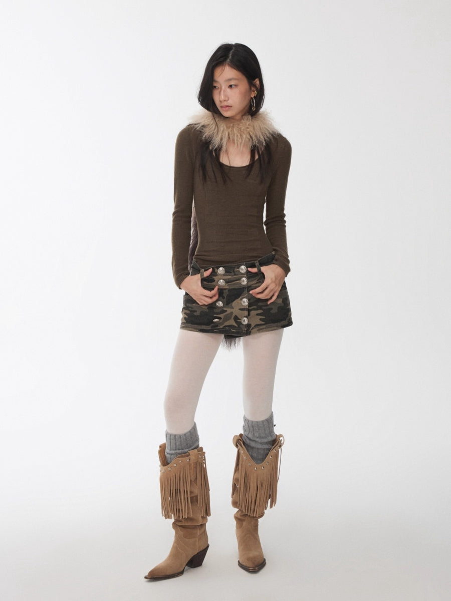 Crewneck Textured Open-Knit Wool Sweater