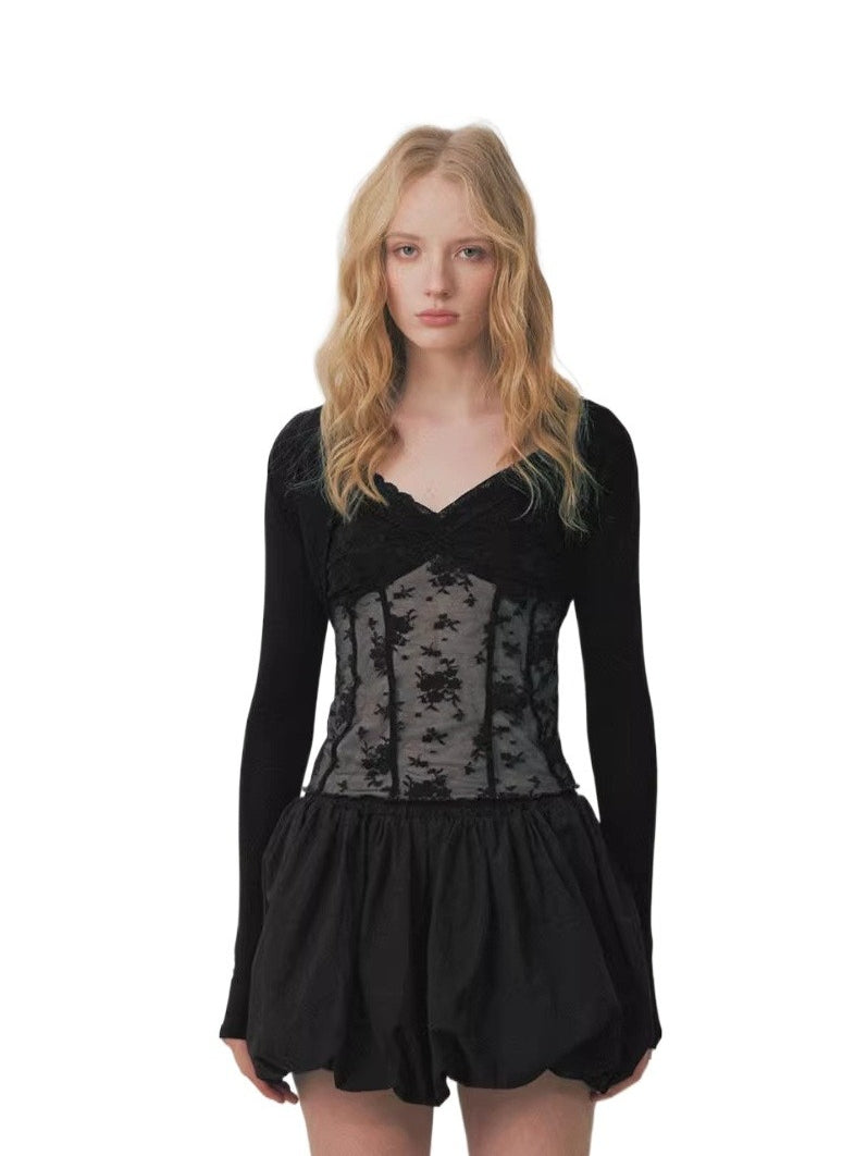 Black Lace Shawl Cami Set