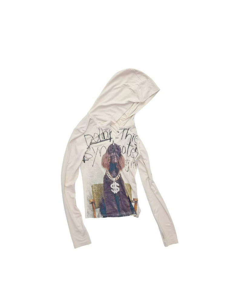 Letter Print Hooded Zip Tee