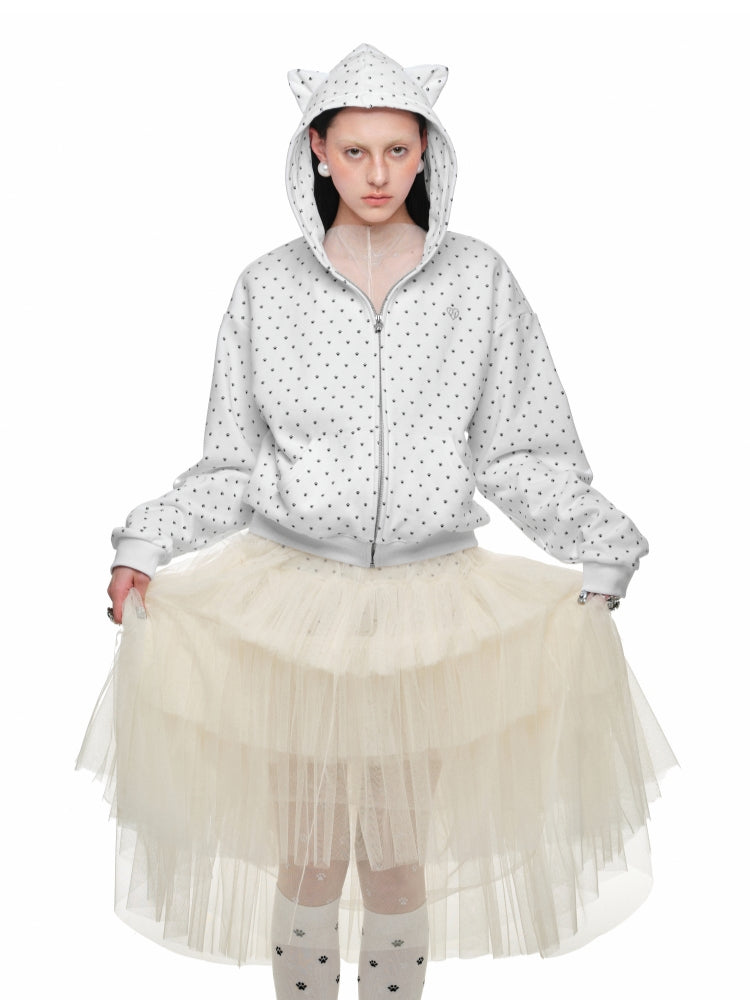 Cat Paw Polka Dot Print Hoodie