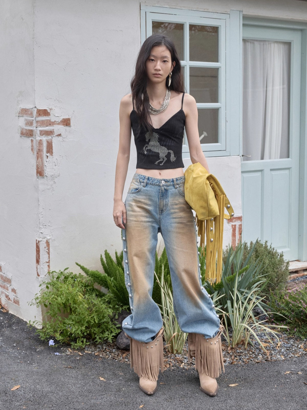 Suede Fringe Stud Tote