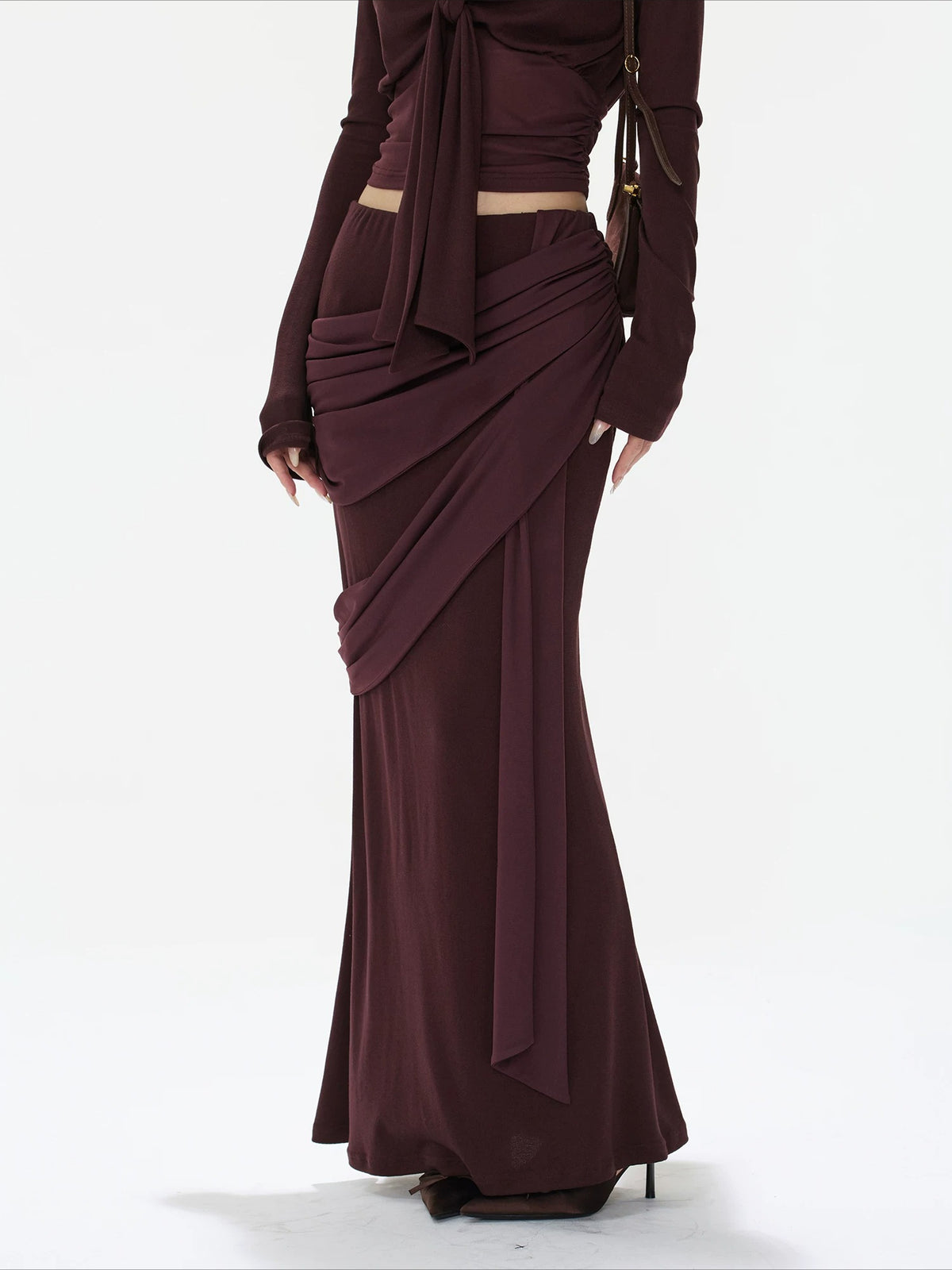 Purple Twist V-Neck Top & Mermaid Skirt Set
