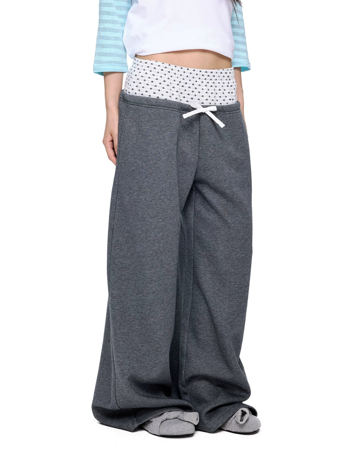 Polka Dot Contrast Waist Sweatpants