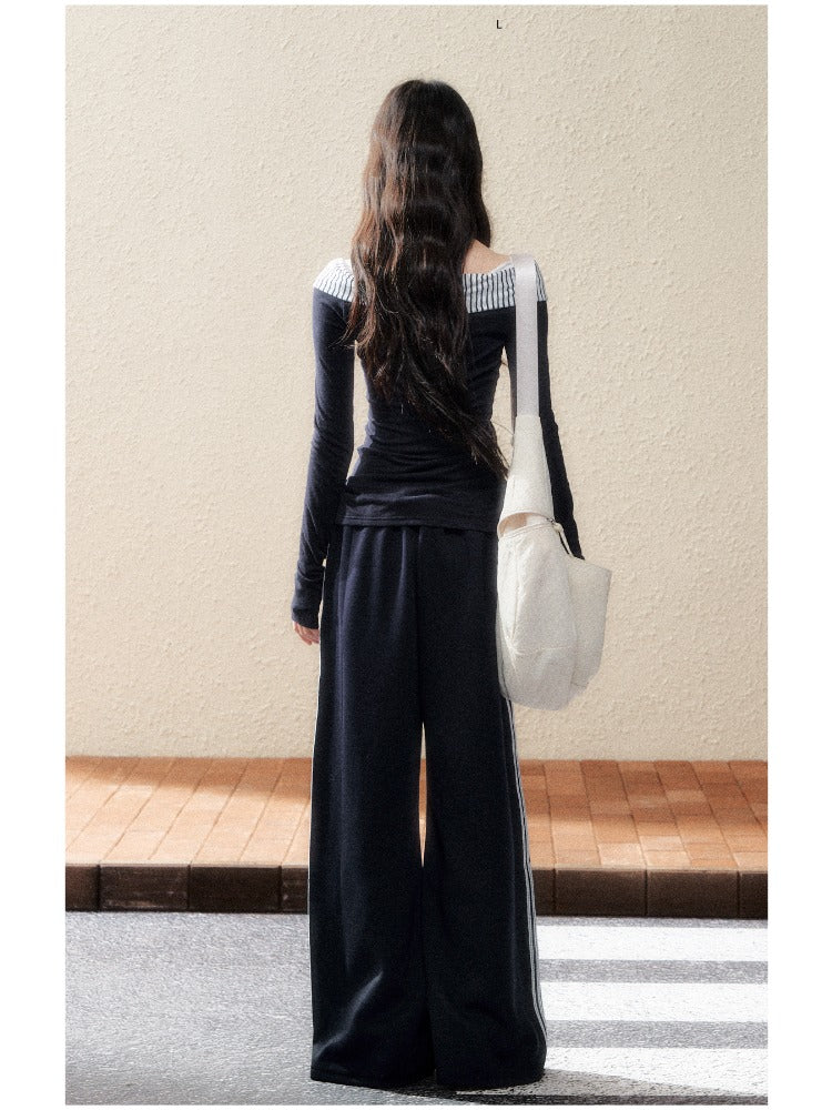 Navy Contrast Knit Blouse