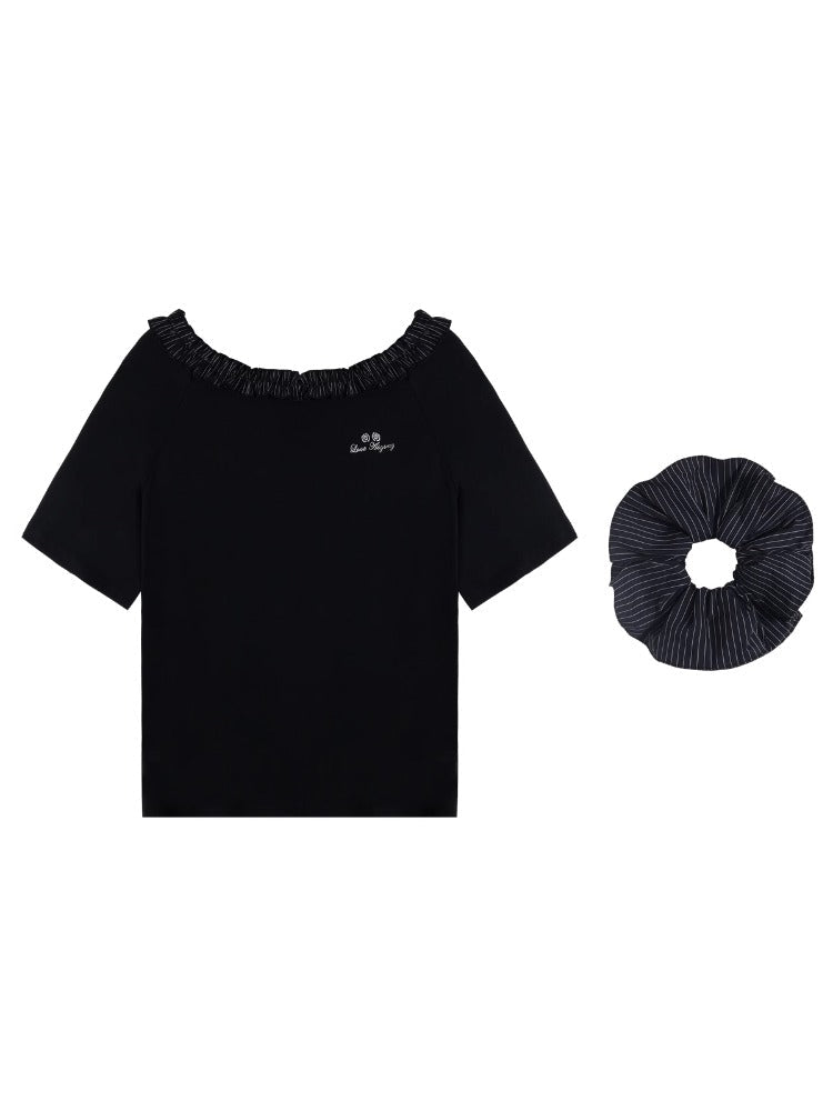 Checkered Asymmetric Shoulder Short-Sleeve T-Shirt & Pants Set