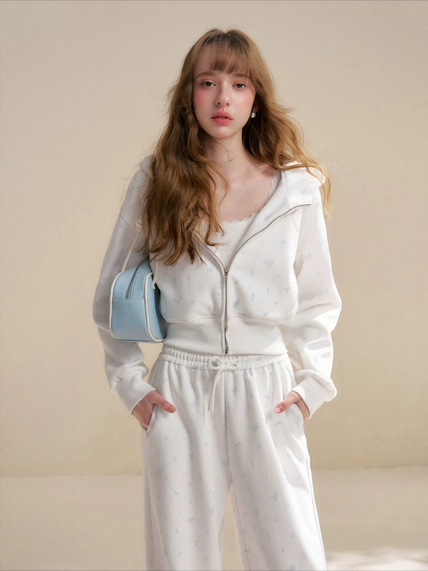 White Rose Printed Hoodie & Pants Set