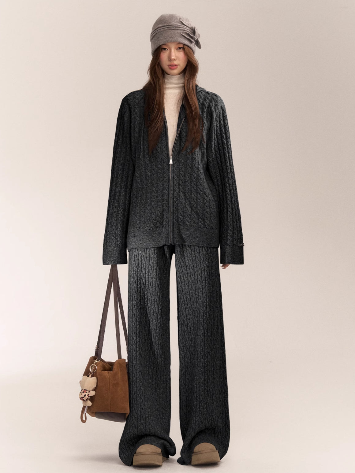 Wool Blend Hooded Knit Cardigan