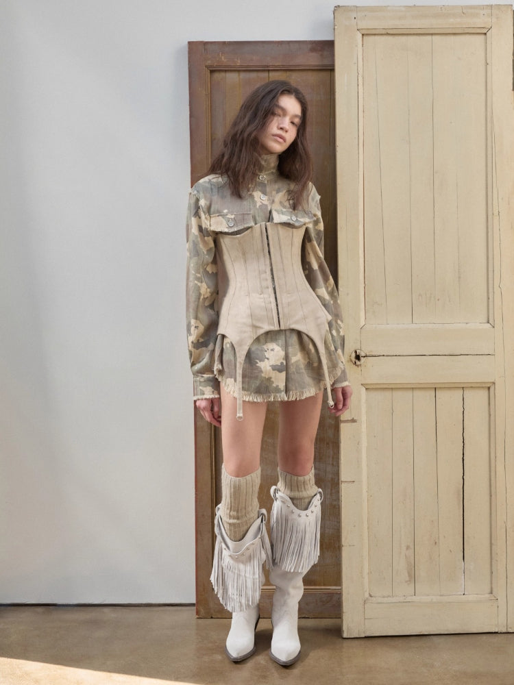 Camo Pleated Fringe Shirt