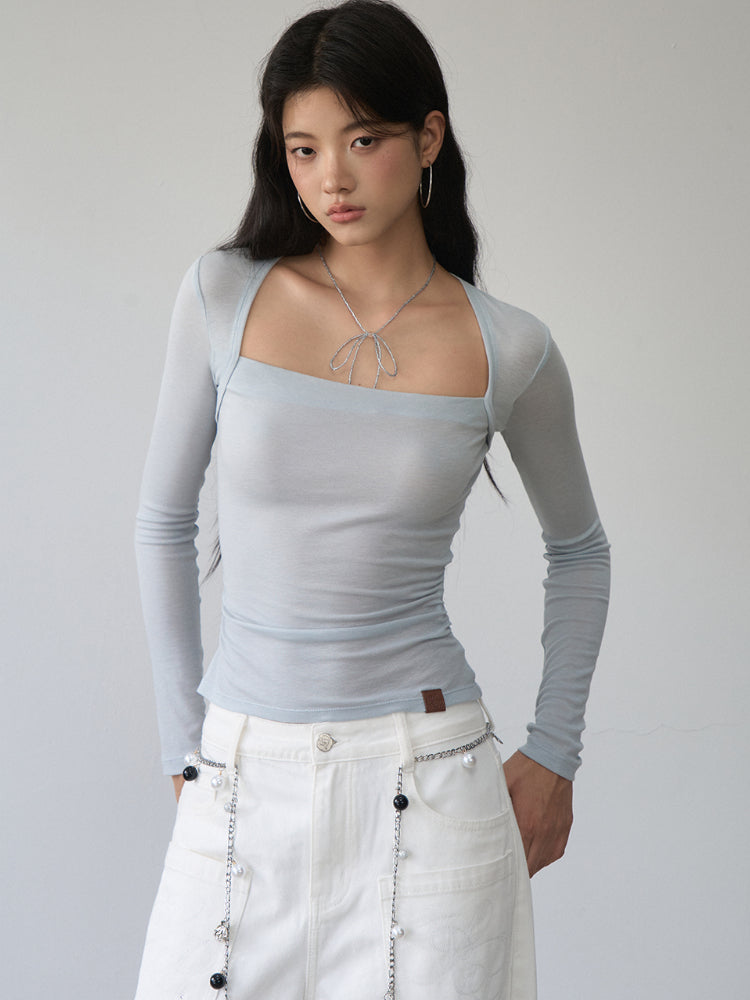 One-Shoulder Strapless Long-Sleeve Blouse