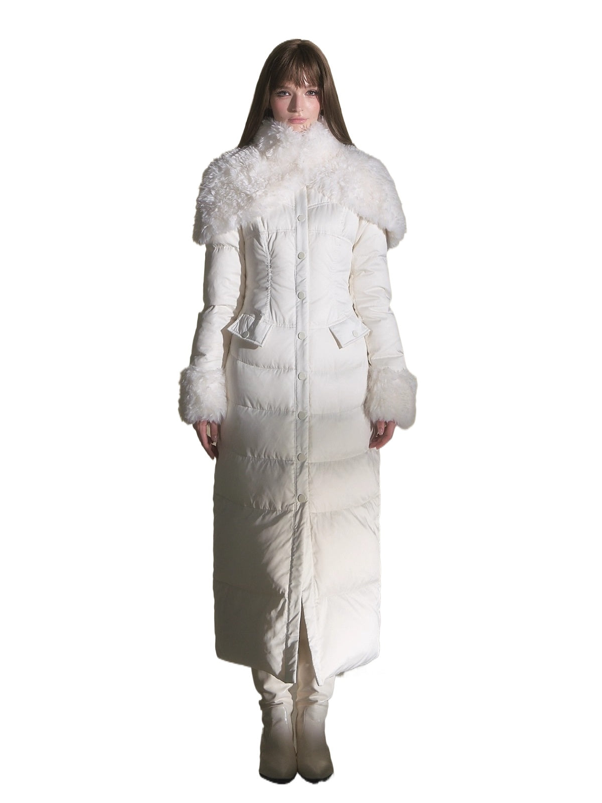 White Duck Down Waist-Coated Long Down Jacket