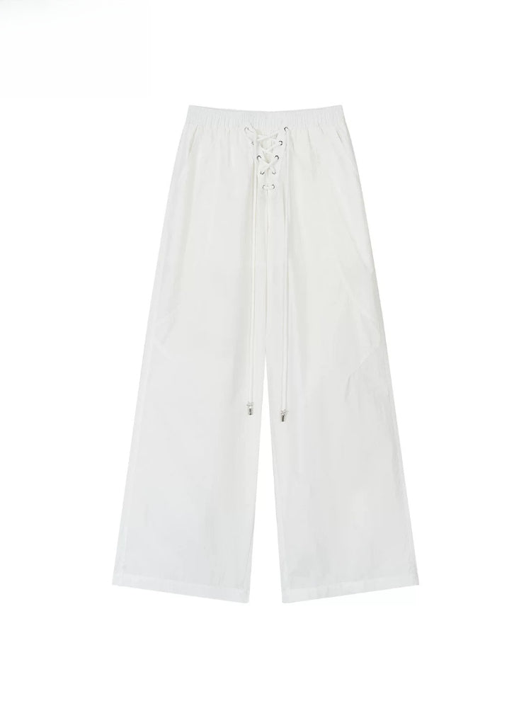 Beige Drawstring Straight Pants