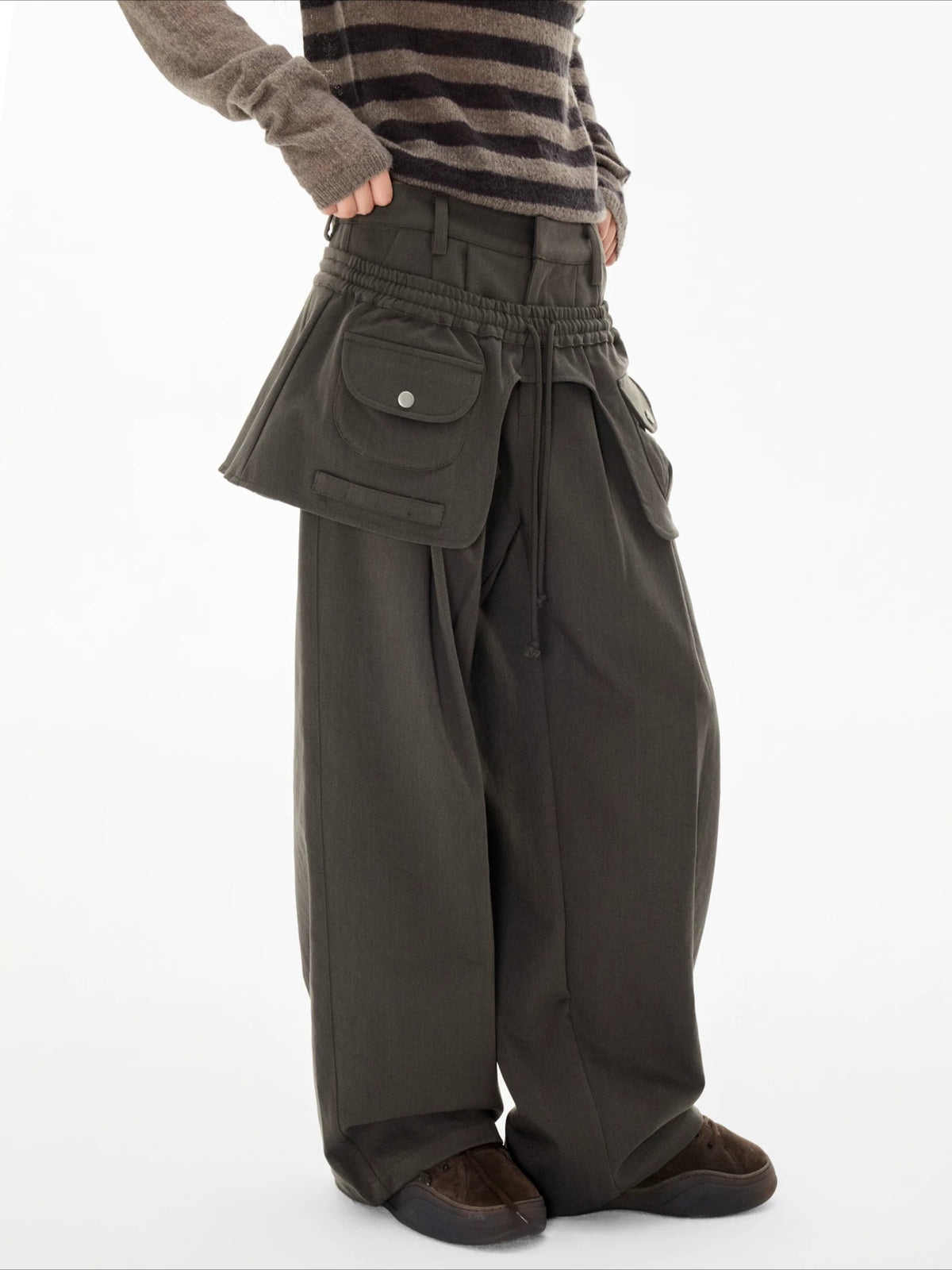 Detachable Skirt Panel Straight Leg Pants