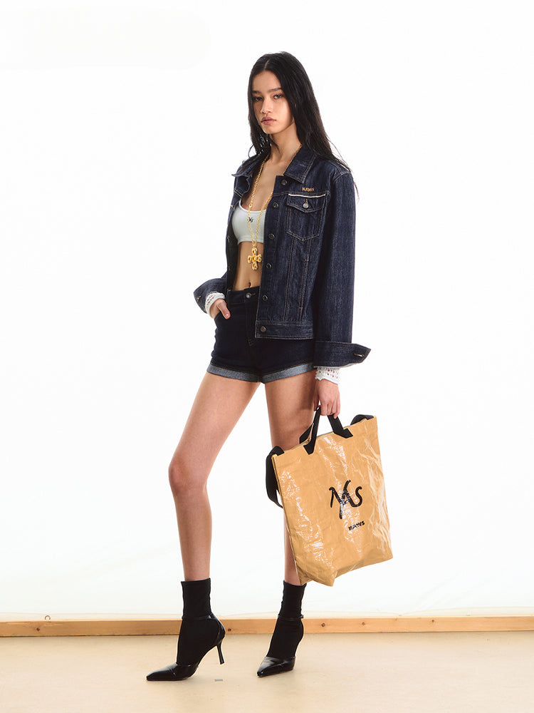 Low Waist Stretch Denim Shorts