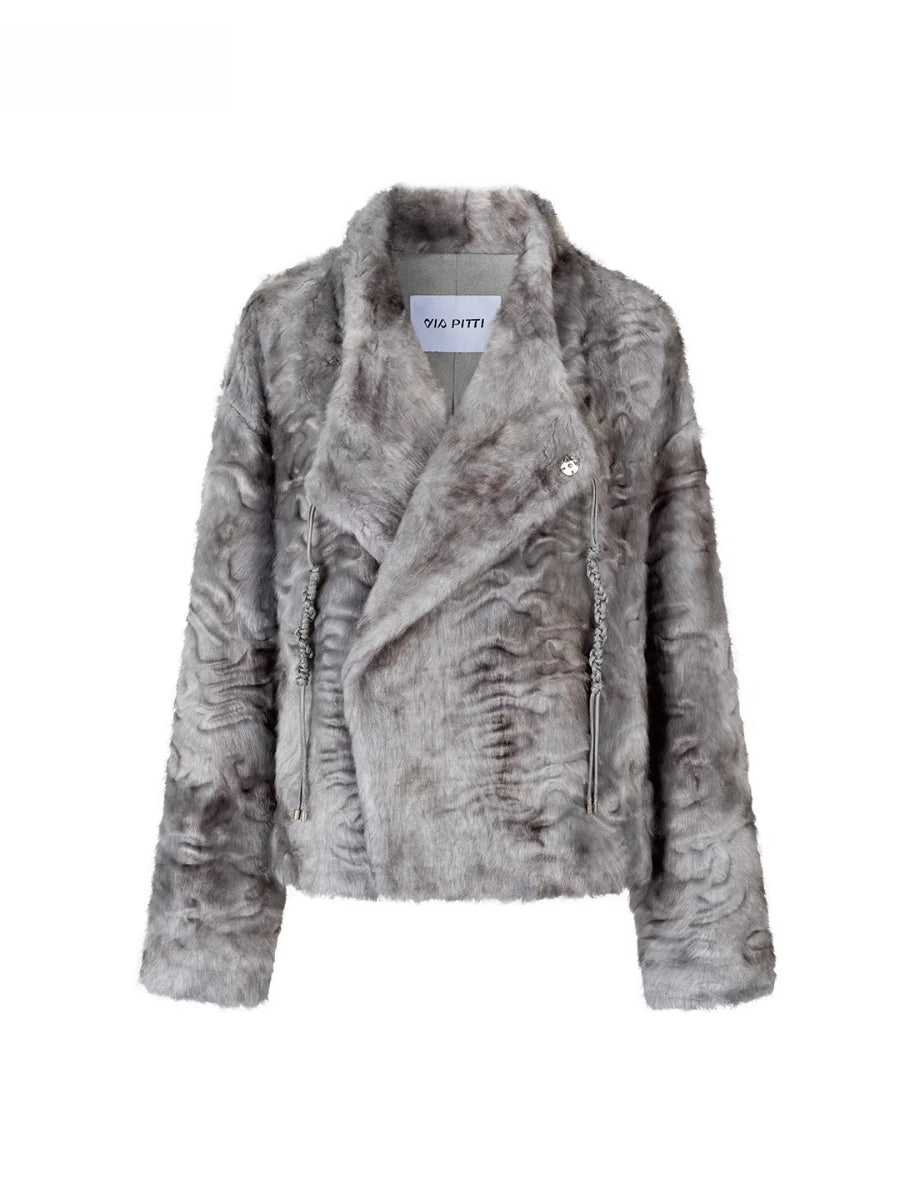 Textured Custom Large Notch Collar Faux Fur Coat