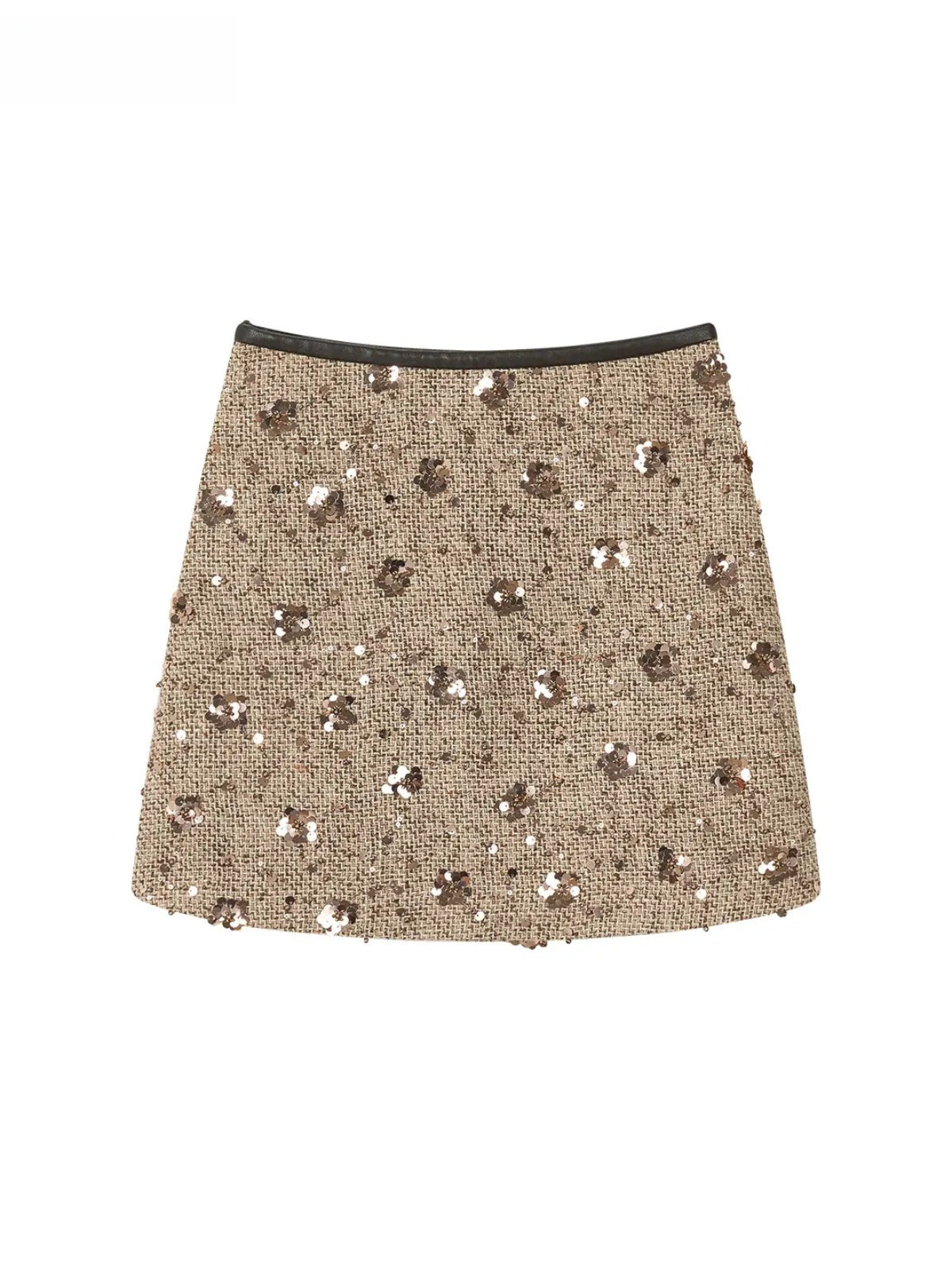 Sequined Contrast Waist Tweed Mini Skirt