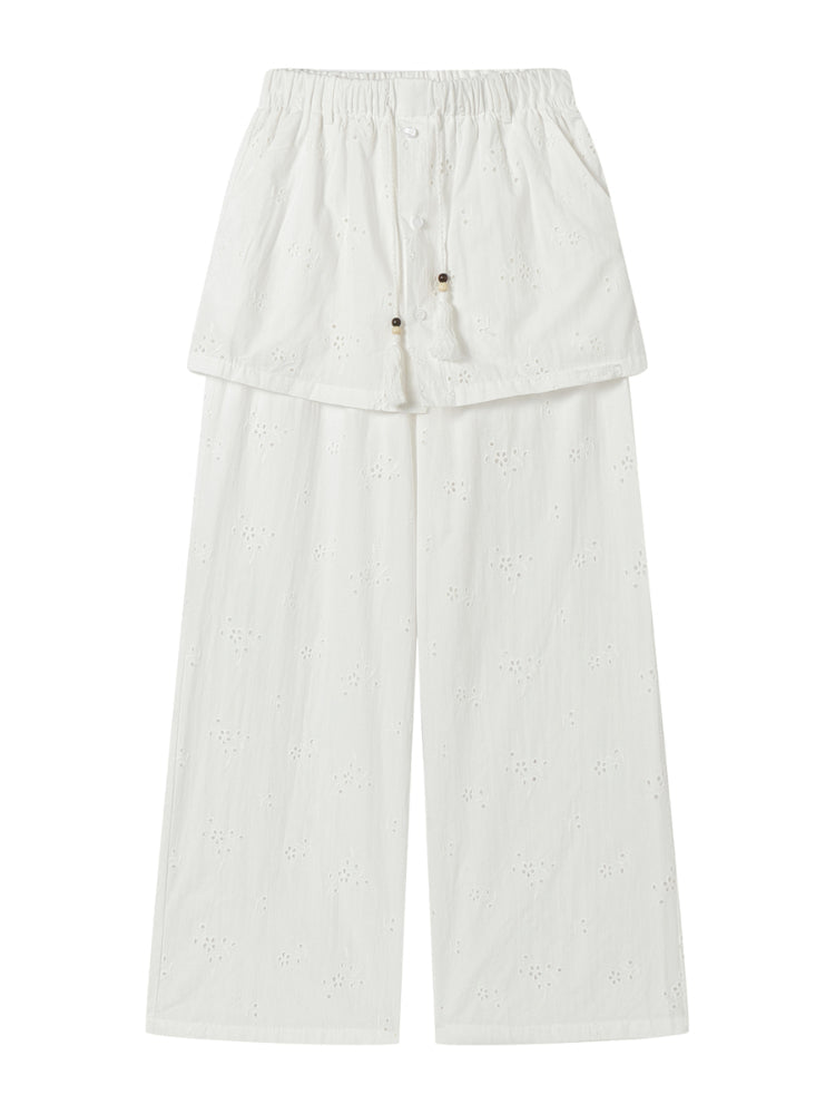 Hollow-Out Fauk Two Piece High-Waist Pants