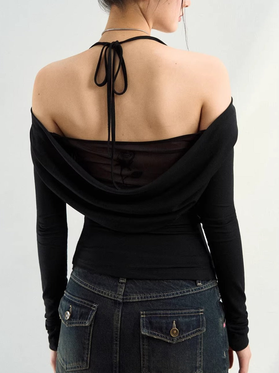 Draped Mesh Rose Tee