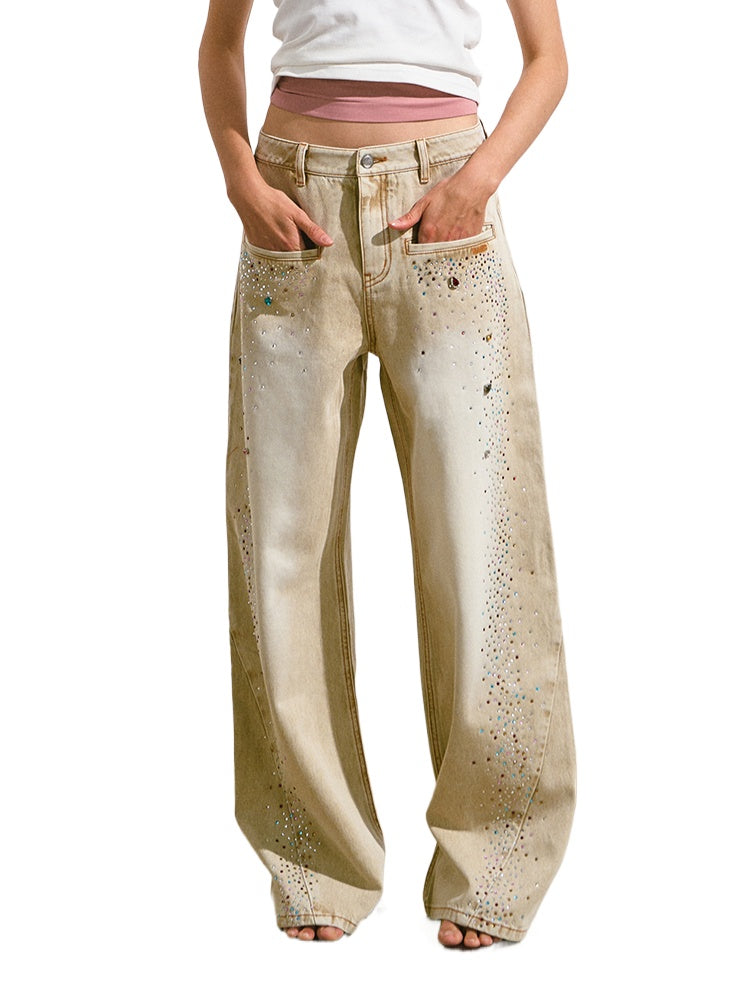 Gradient Rhinestone Mid-Waist Slim Fit Women&