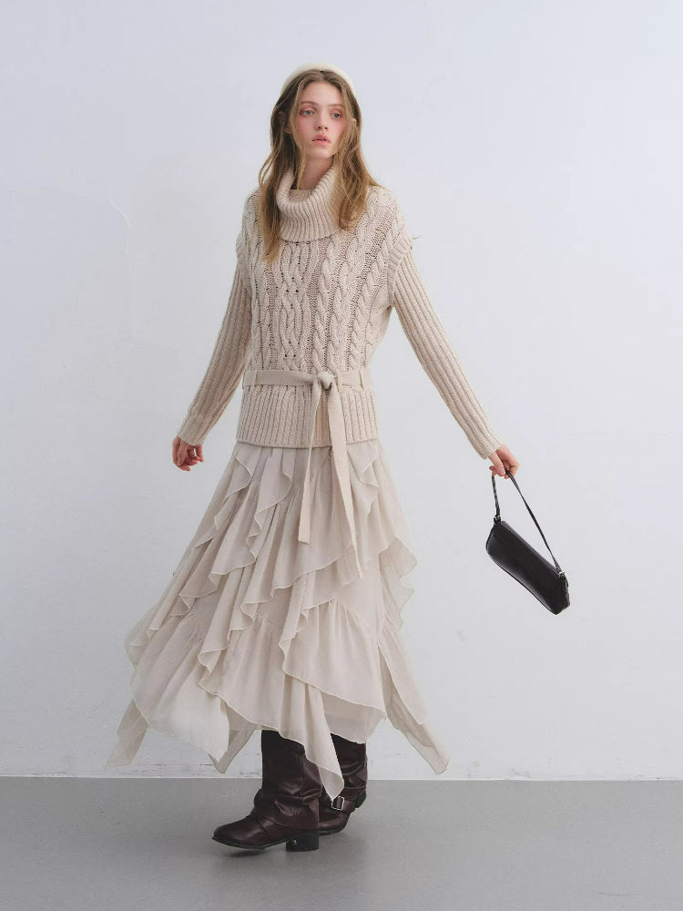 Irregular Ruffle Elastic Waist Chiffon Skirt