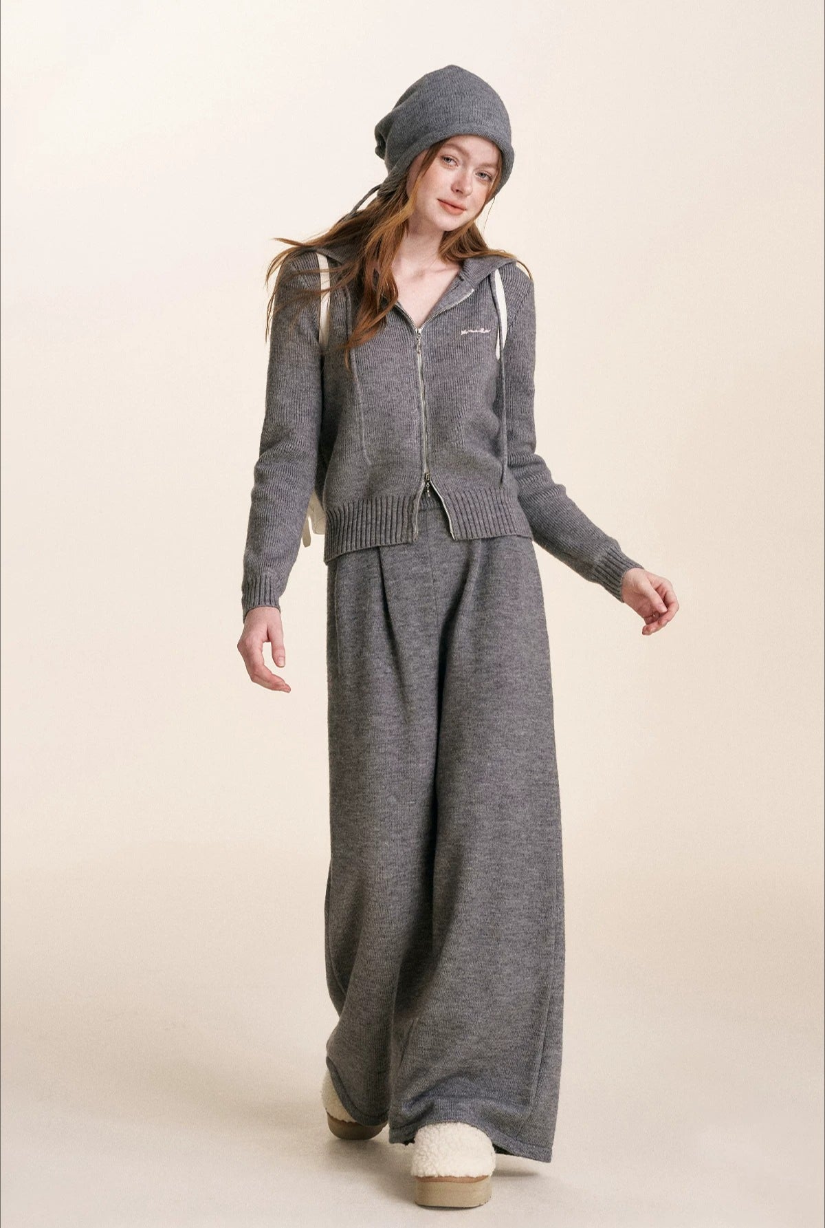Embroidered Zip Knit Set