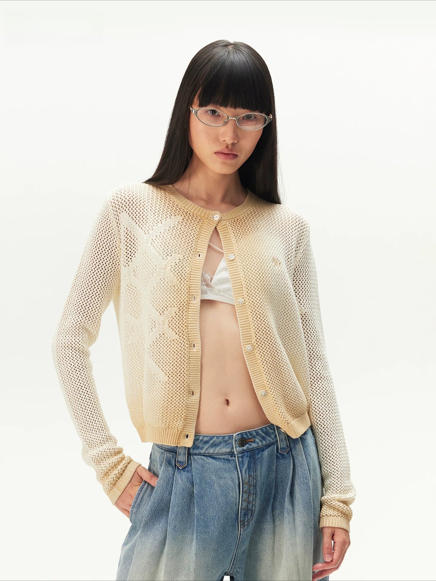 Airy Denim-Yarn Gradient Knit Cardigan