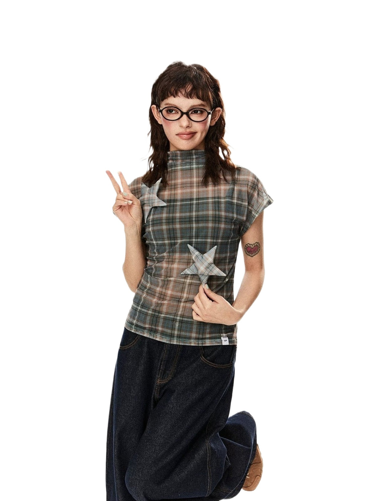 Vintage Plaid Mesh Short Sleeve Top