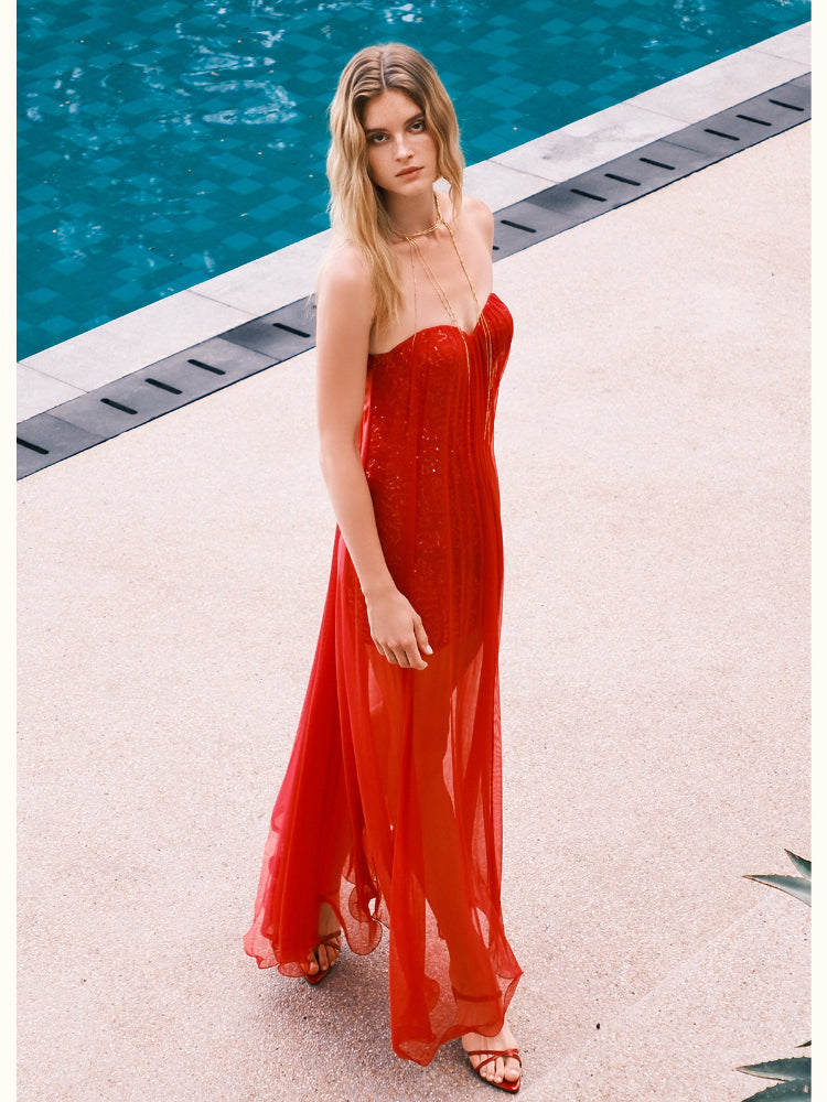 Netting Skirt Lace Backless Dress