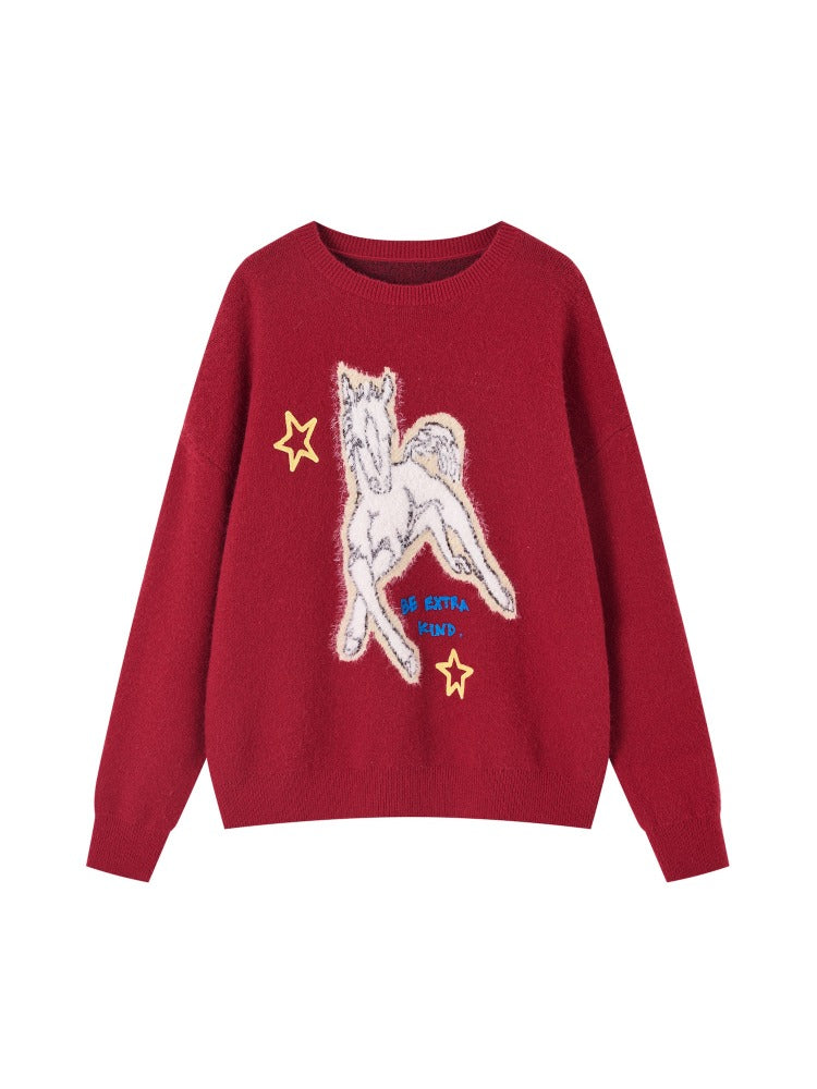 Jacquard Pony Crewneck Sweater