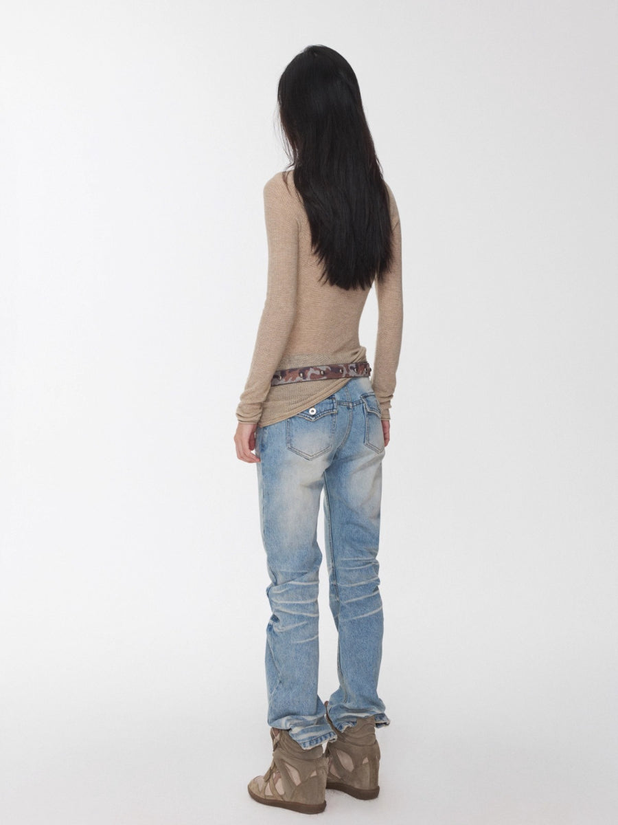 Crewneck Textured Open-Knit Wool Sweater