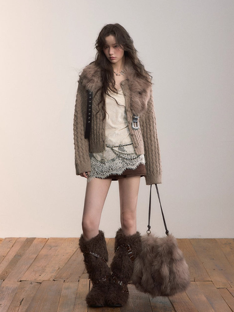 Pom-Pom Textured Knit Cardigan