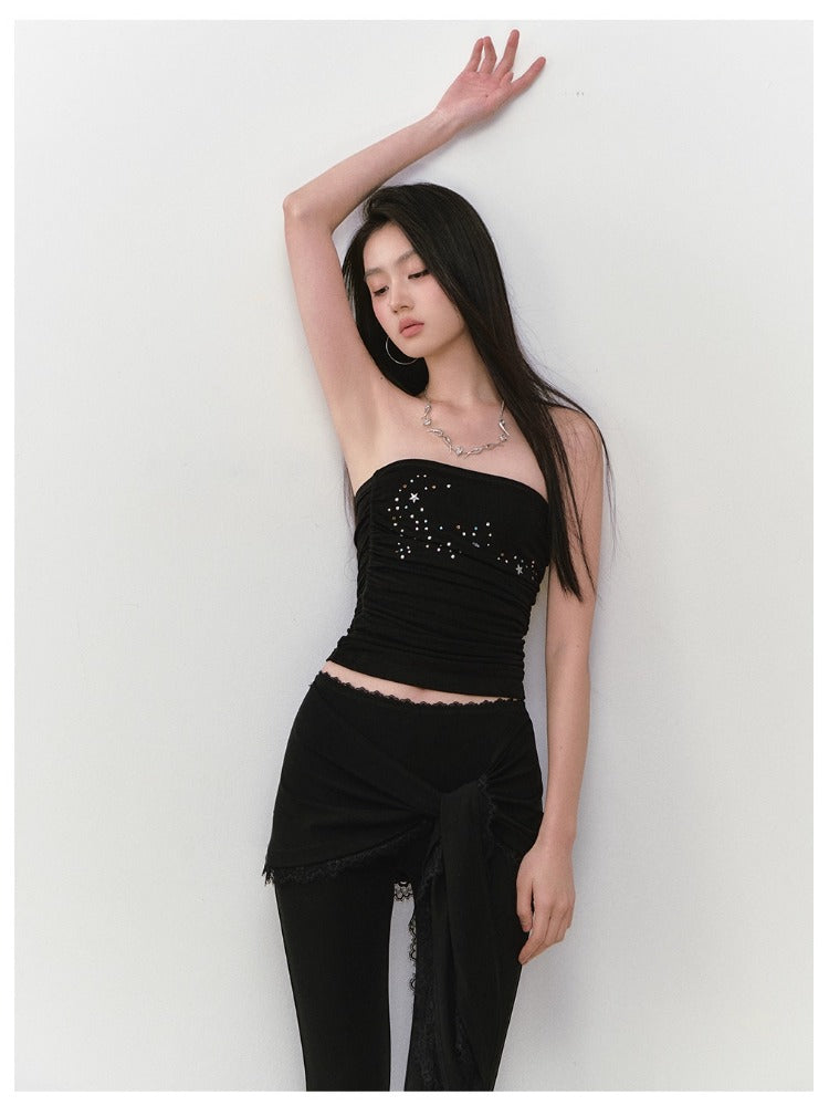 Star Beaded Ruffled Acetate Bustier