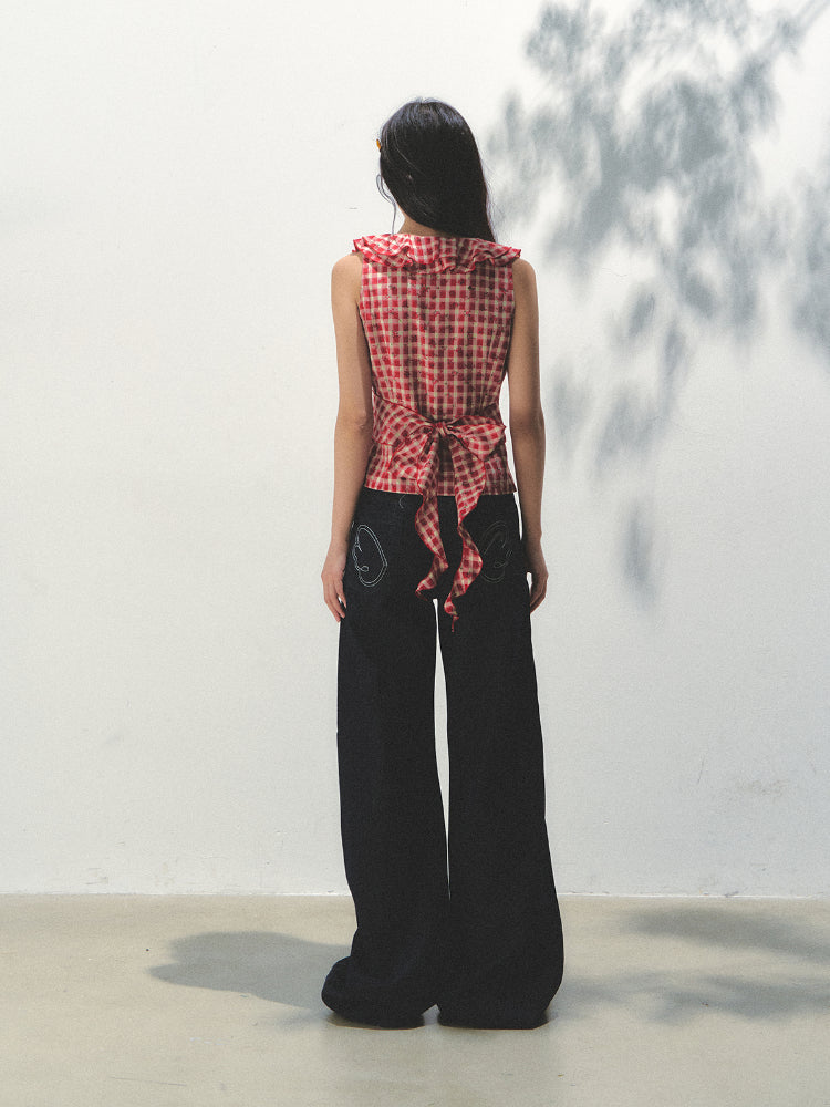 Sleeveless Checkered Top Vest