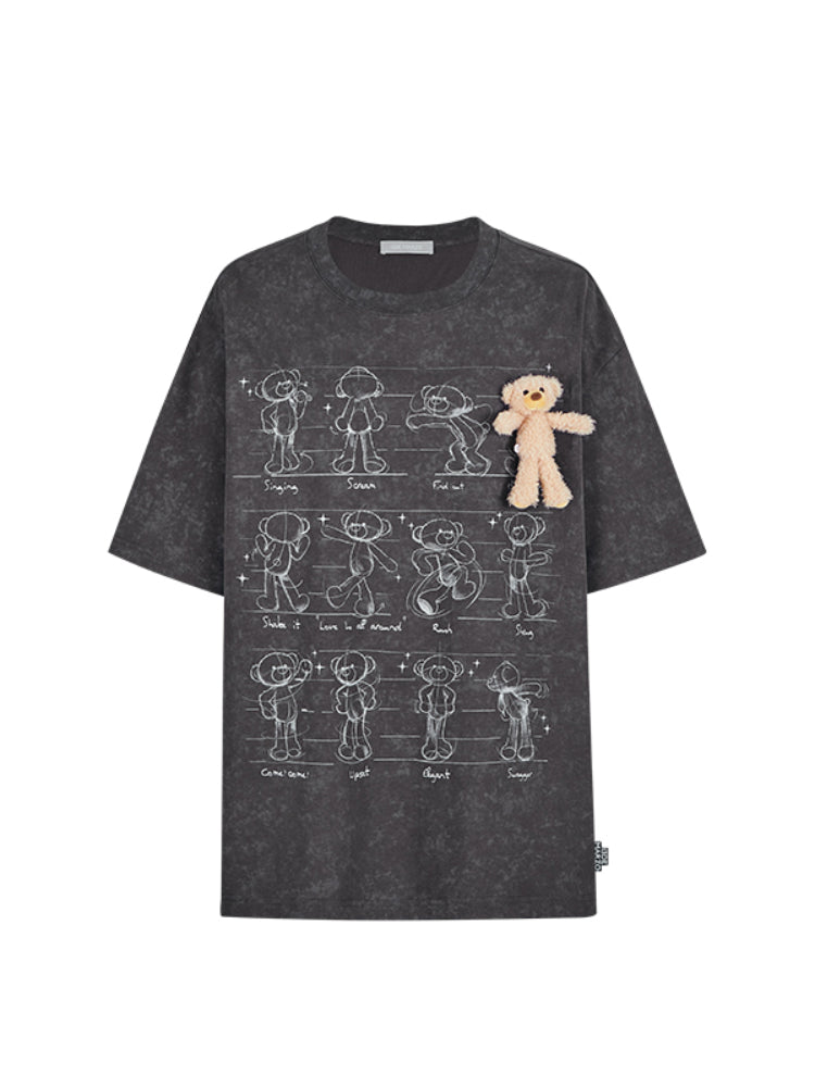 Draft Bear Illustration Round-Neck T-Shirt