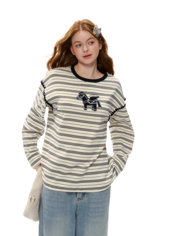 Striped Embroidery Pegasus Tee