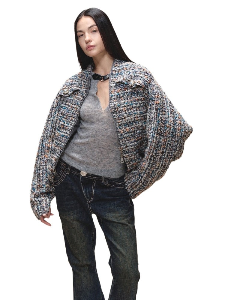 Wool Cutout Buttoned Slim Knit Top